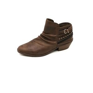 SO Boots Womens‎ Palmetto Brown 8.5 Ankle Bootie Shoes Slouch Side Zip Straps